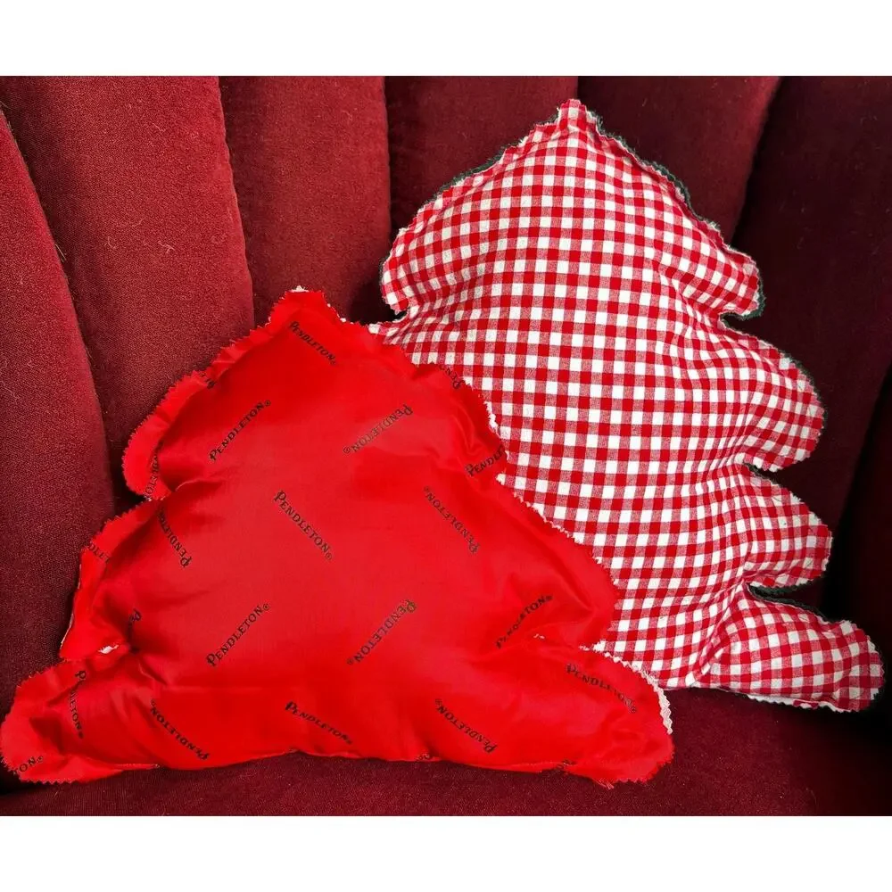 Handmade Christmas Tree Pillow Set: Red and Green Home Decor